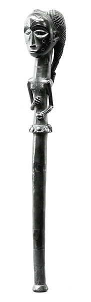 Staff: Female Figurative Finial, Wood, brass tacks, Ovimbundu peoples