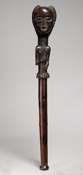 Staff: Female Figurative Finial, Wood, brass tacks, Ovimbundu peoples 