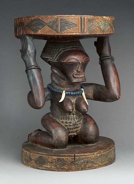 Royal seat, Songye artist, Wood, copper alloy, ivory, beads, Songye peoples