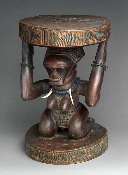 Royal seat, Songye artist, Wood, copper alloy, ivory, beads, Songye peoples