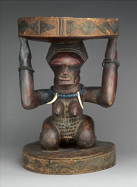 Royal Seat: Female Caryatid, Wood, metal, ivory, beads, Songye peoples 