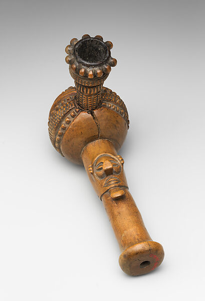 Kinsu (pipe), Yaka artist, Wood, leather, terracotta, Yaka peoples