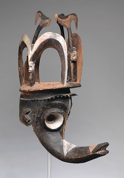 Mgbedike (Time of the Brave) helmet mask, Iweze of Ogbunike (active early 20th century, Ogbunike, Nigeria), Wood, pigment, iron, Igbo peoples,  Onitsha group