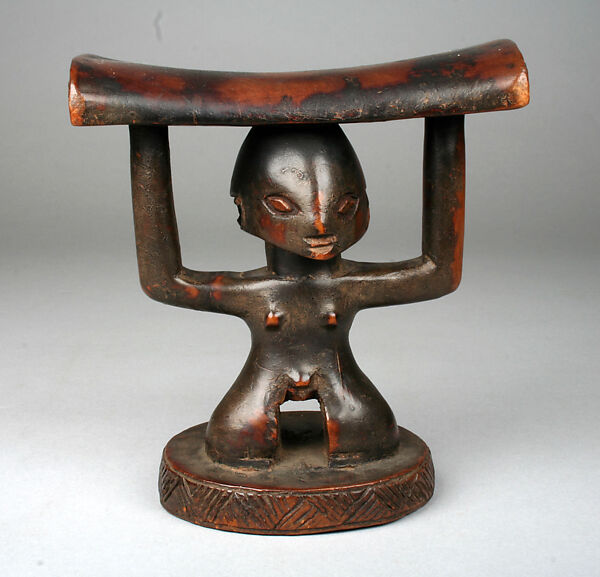 Headrest: Male Caryatid, Wood, Luba peoples 