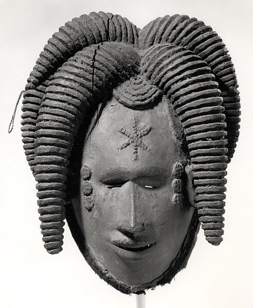 Mask: Female (Mmuo), Wood, pigment, cloth, wire, thread, encrustation, Igbo peoples 