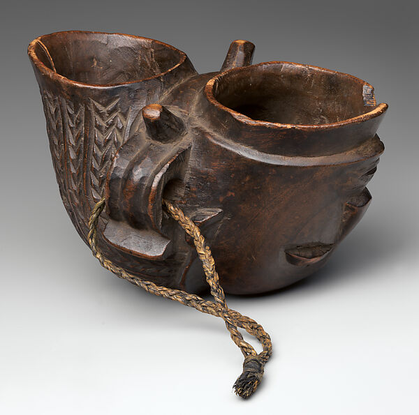 Royal vessel, Luba artist, Wood, plant fiber, Luba peoples