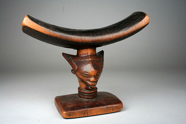 Headrest: Head, Wood, metal tacks, Kuba peoples 