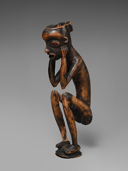 Tobacco Mortar: Crouching Figure, Wood, Luluwa peoples 