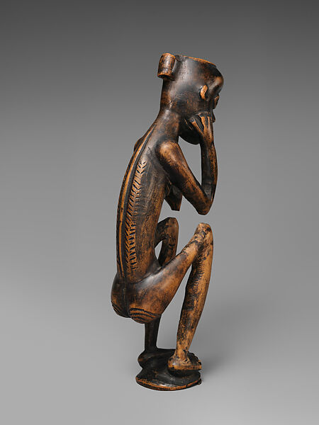 Tobacco Mortar: Crouching Figure, Wood, Luluwa peoples