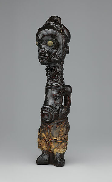 Figure, Wood, brass tacks, hide, cane strips, Luluwa peoples