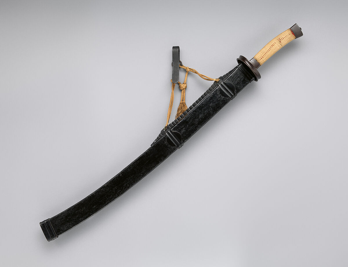Saber with Scabbard and Belt Hook (清    腰刀), Steel, iron, silk, leather, wood, Chinese