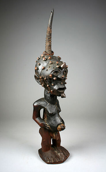 Power Figure: Male (Nkisi), Wood, metal studs, horn, snakeskin, string, Songye peoples 