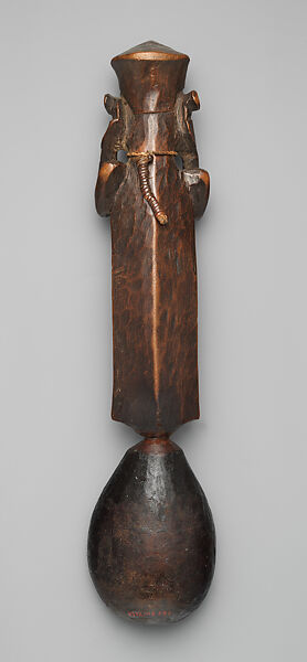 Ceremonial Spoon, Kuba artist, Wood, string, plant fiber; resin residue, Kuba peoples