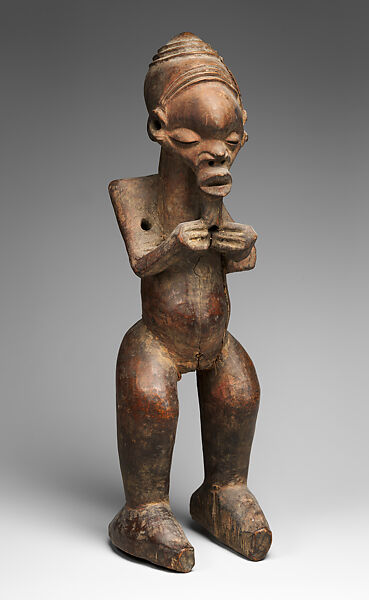 Yikeki male figure, Yaka artist and nganga (ritual specialist), Wood, paint(?), plant fiber, Yaka peoples