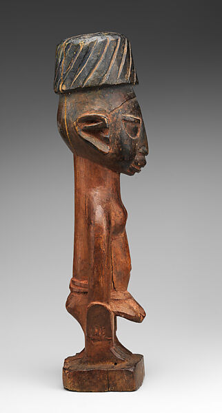 Twin Figure: Male (Ibeji), Ijebu-Yoruba artist, Wood, camwood powder, pigment, Ijebu-Yoruba peoples