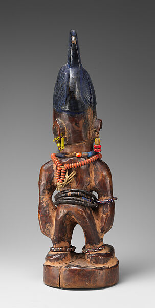 Twin Figure: Female (Ibeji), Yoruba artist, Wood, camwood powder, beads, metal, indigo, Yoruba peoples