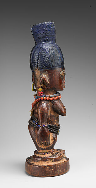 Twin Figure: Female (Ibeji), Yoruba artist, Wood, camwood powder, beads, metal, indigo, Yoruba peoples