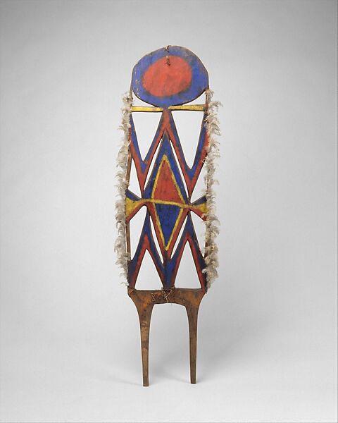 Ritual Board (Wenena gerua), Wood, paint, feathers, fiber, Siane people