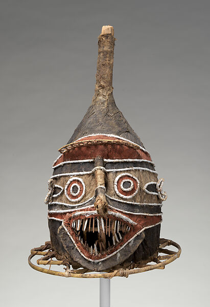 Eharo Mask, Bark cloth, bamboo, cane, fiber, paint, Elema people 