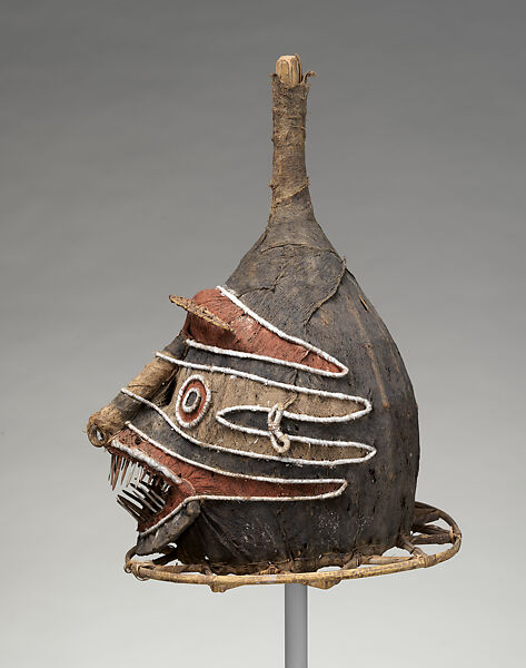 Eharo Mask, Bark cloth, wood, cane, fiber, feather, paint, Elema people