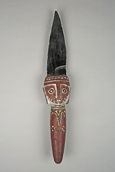 Knife (Gudom or Katjo [?]), Obsidian, wood, parinarium nut resing, paint, Admiralty Islands 