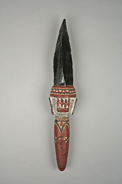 Knife (Gudom or Katjo [?]), Obsidian, wood, parinarium nut resing, paint, Admiralty Islands
