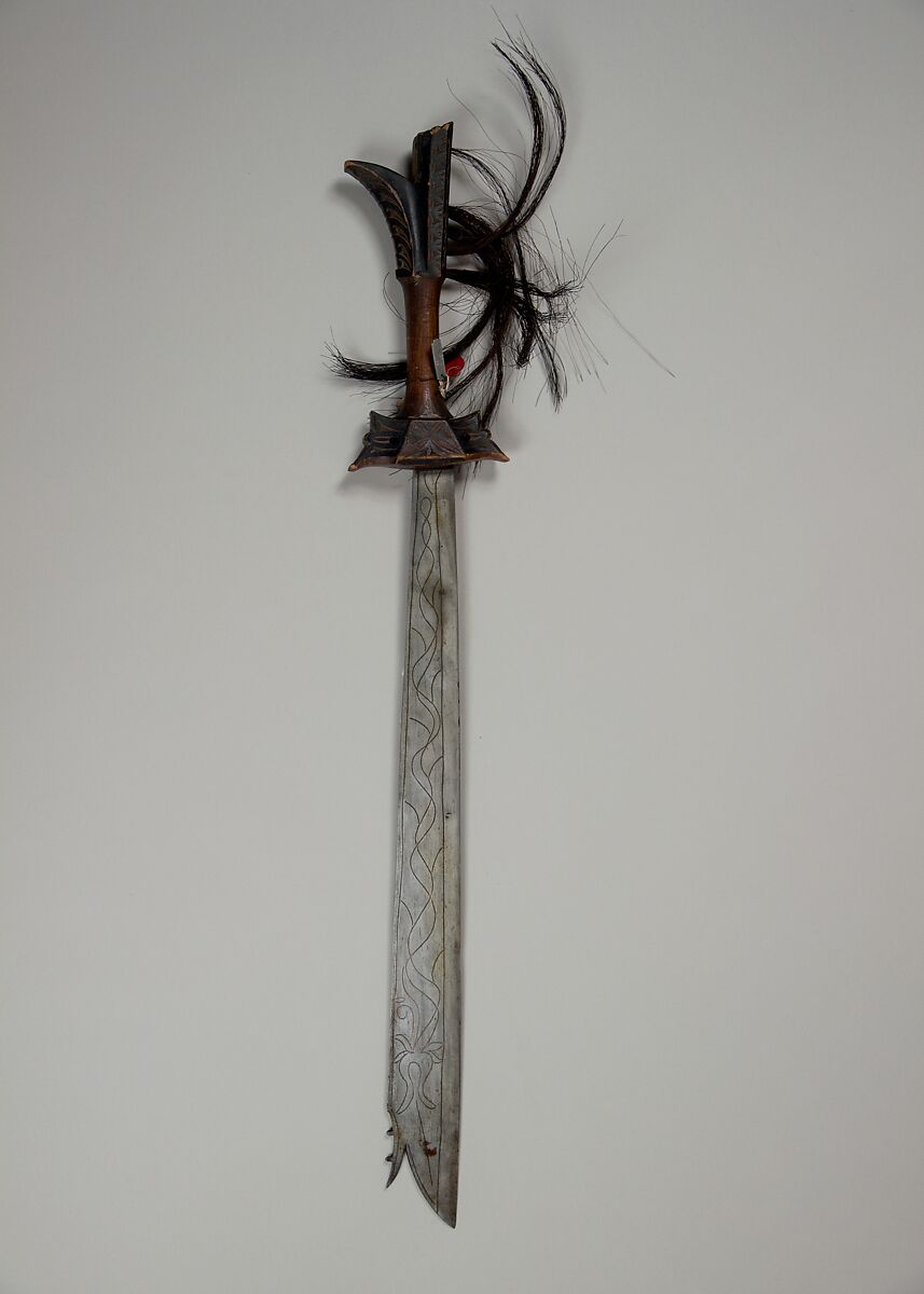 Sword (Campilan), Metal, wood, hair, bells, Indonesian, Sulaweis Utara (North Celebes) 