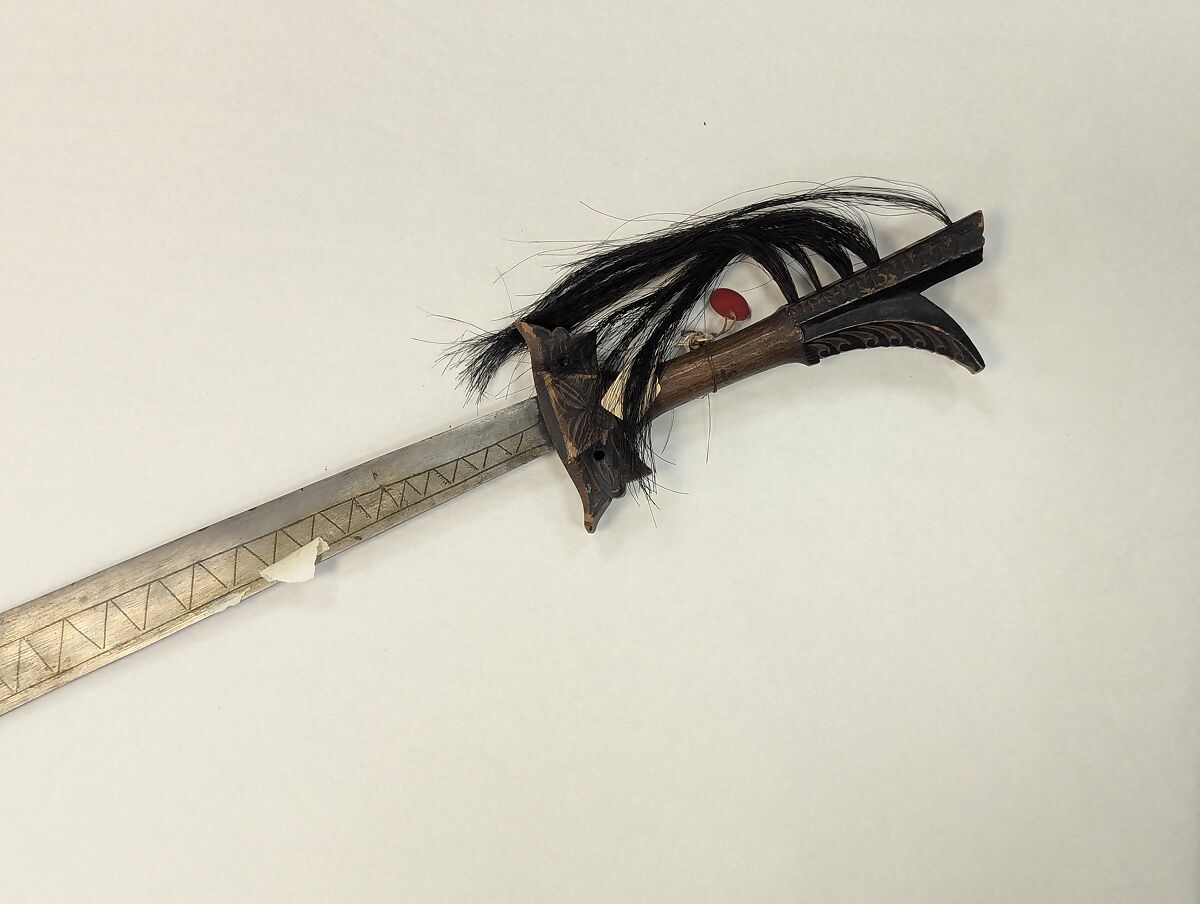 Sword (Campilan), Metal, wood, hair, bells, Indonesian, Sulaweis Utara (North Celebes)