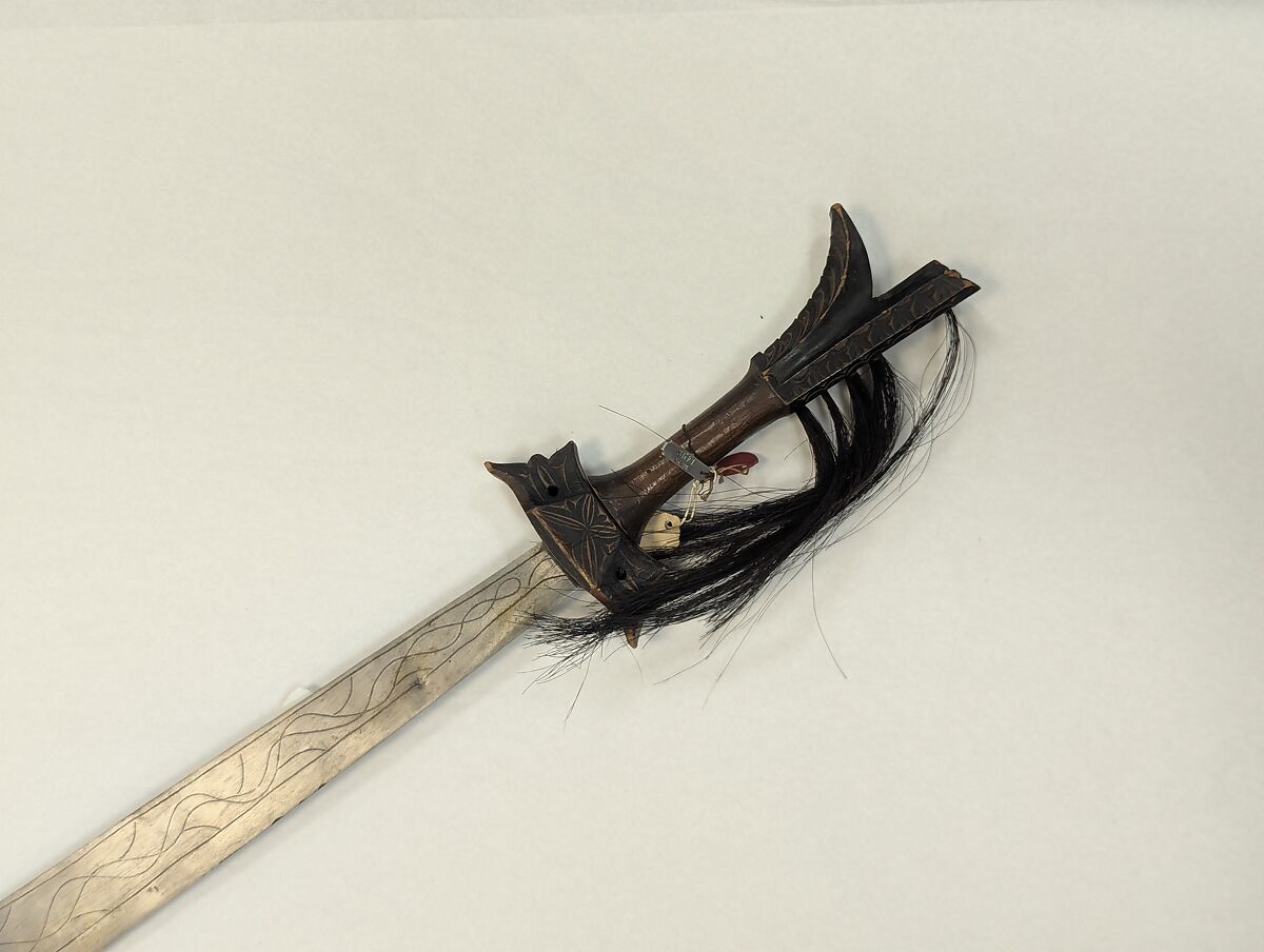 Sword (Campilan), Metal, wood, hair, bells, Indonesian, Sulaweis Utara (North Celebes)