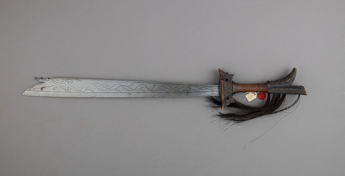 Sword (Campilan), Metal, wood, hair, bells, Indonesian, Sulaweis Utara (North Celebes)