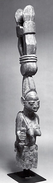 Support Post: Mother and Child, Wood, pigment, Yoruba peoples, Ekiti group 