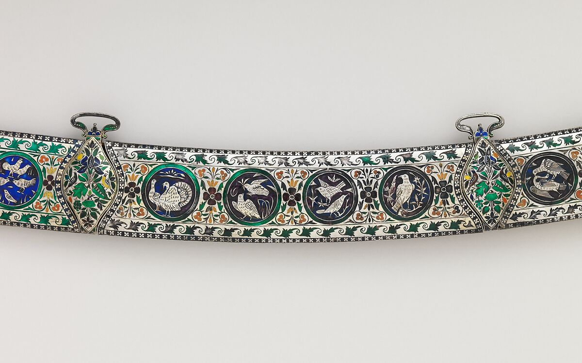 Saber (Shamshir) with Scabbard, Steel, silver, enamel, ivory, gold, glass, probably Indian; hilt and scabbard, Indian, probably Lucknow