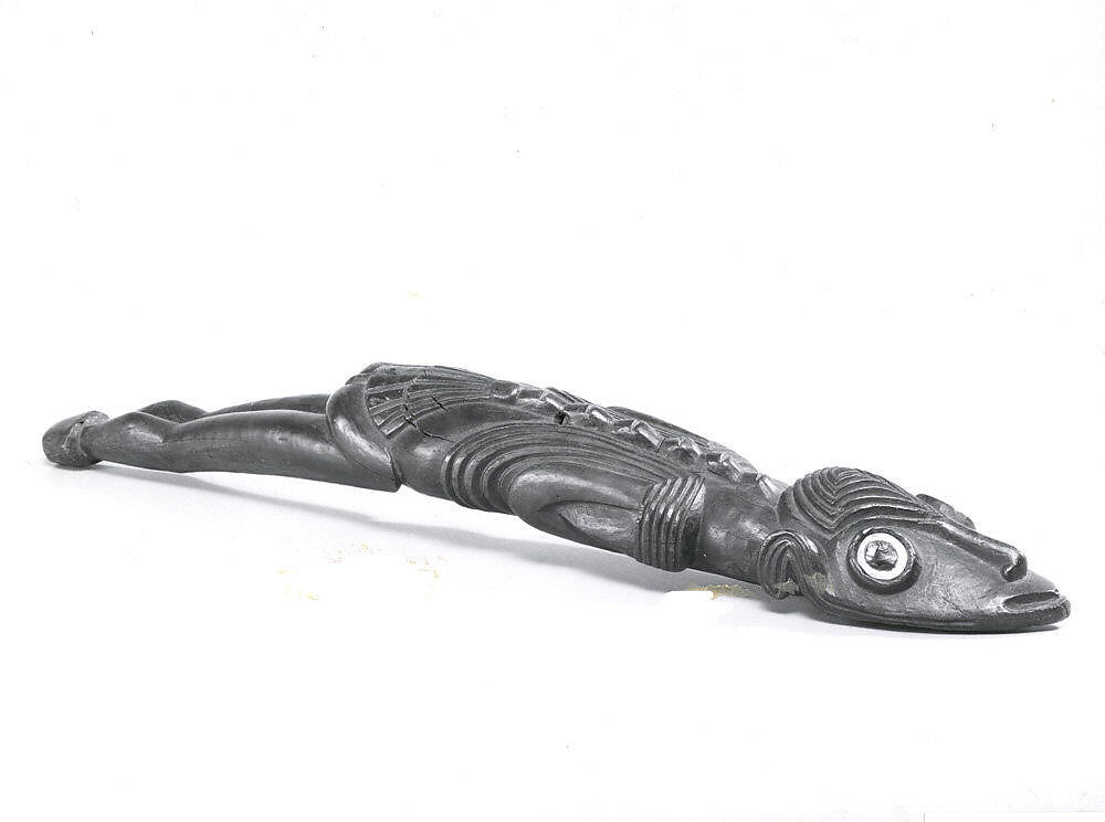 Lizard Man Figure (Moko), Wood, obsidian, bone, Rapa Nui people 