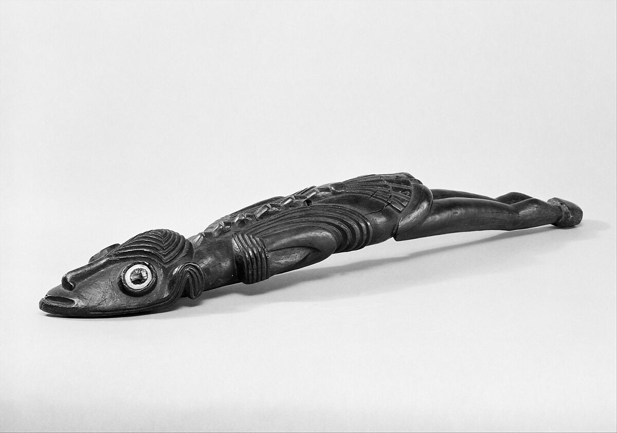 Lizard Man Figure (Moko), Wood, obsidian, bone, Rapa Nui people
