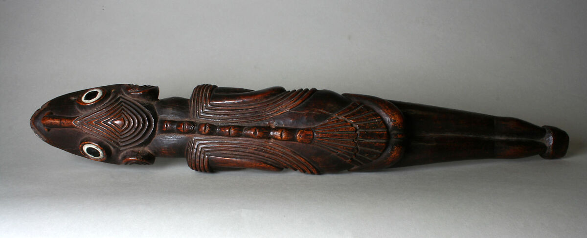 Lizard Man Figure (Moko), Wood, obsidian, bone, Rapa Nui people