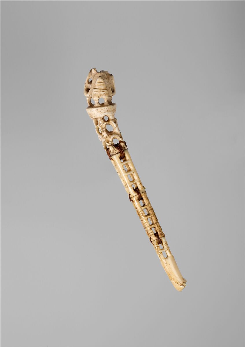 Handle for a Fly Whisk (Tahiri), Ivory, coconut husk fiber, Maohi (Tahitian)