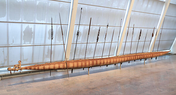 Canoe, Chief Chinasapitch, Wood, paint, sago palm leaves, cotton cloth, iron nails, Asmat peoples