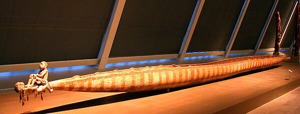 Canoe, Chief Chinasapitch, Wood, paint, sago palm leaves, Asmat 