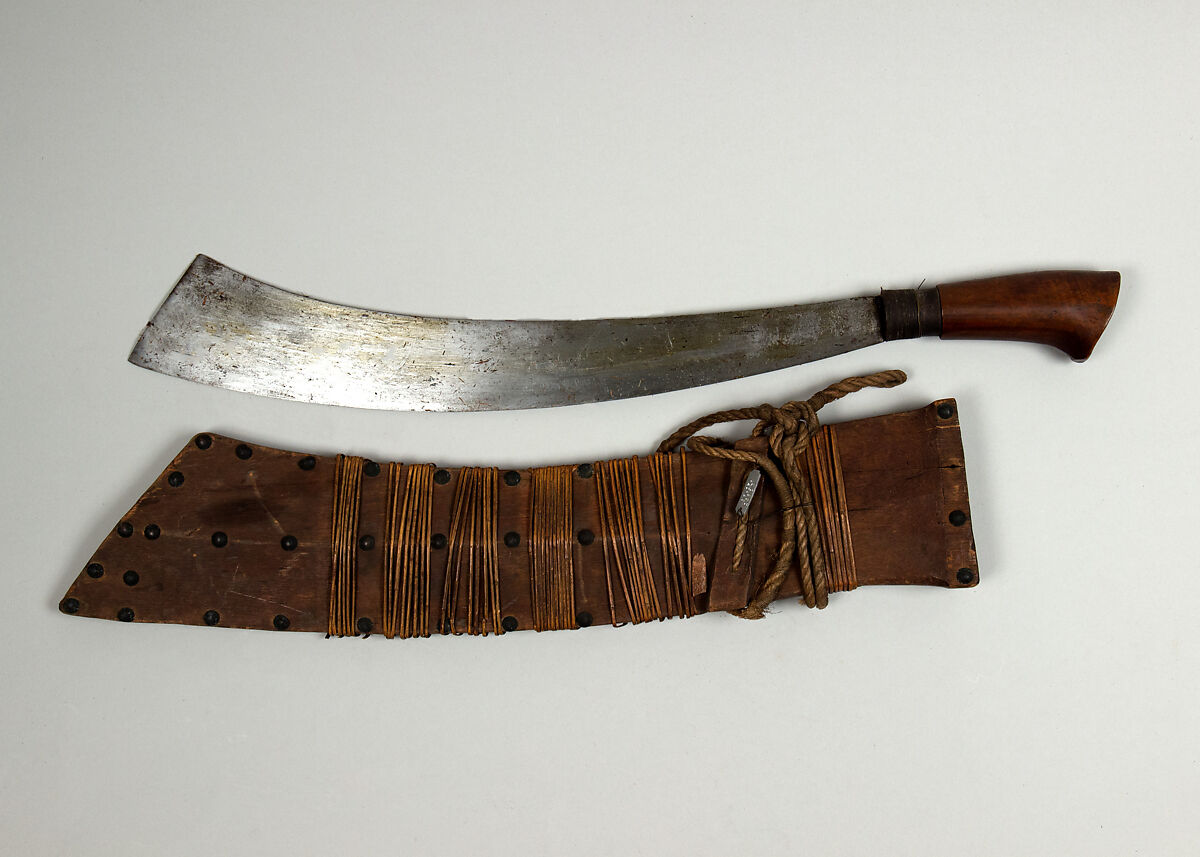 Jungle Knife with Sheath, Steel, wood, brass, cane (rattan), Philippine, Yakan 