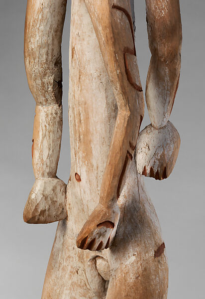 Double ancestor figure, Okoachino, Wood, paint, fiber, sago palm leaves, Asmat people