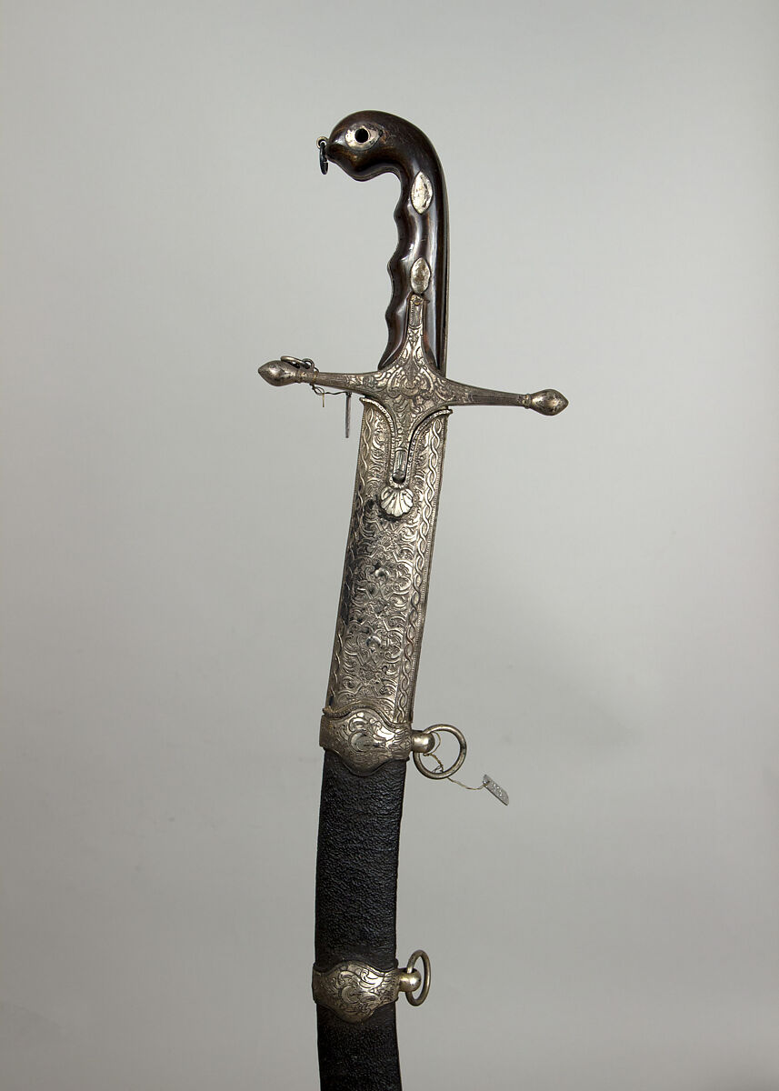 Sword (Kilij) with Scabbard, Steel, horn, silver, Turkish 