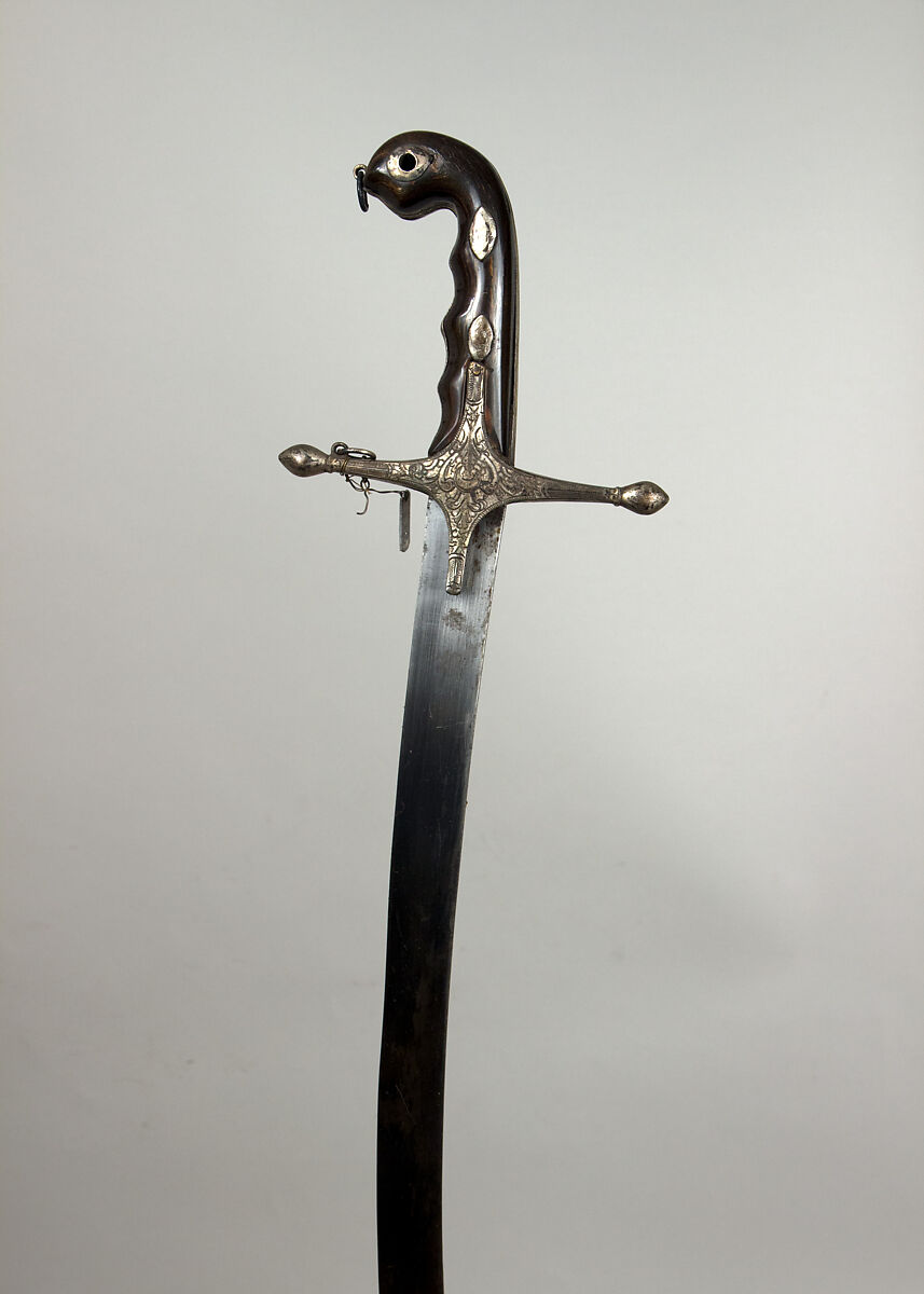 Sword (Kilij) with Scabbard, Steel, horn, silver, Turkish