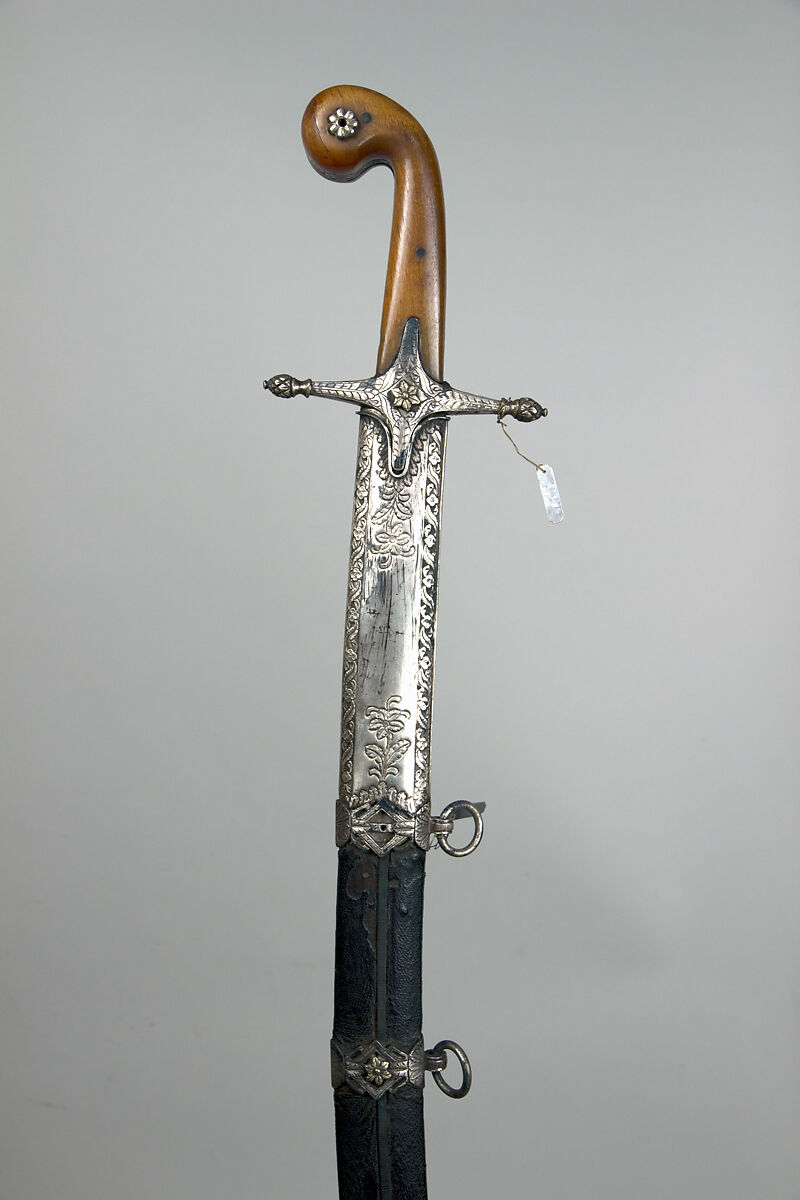 Sword (Kilij) and Scabbard with Baldric, Steel, silver, wood, horn, leather, gold, silk, Turkish 