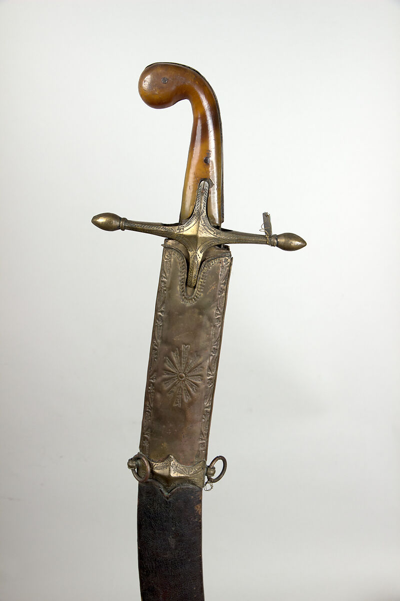 Sword (Kilij) with Scabbard, Steel, horn, brass, Turkish 