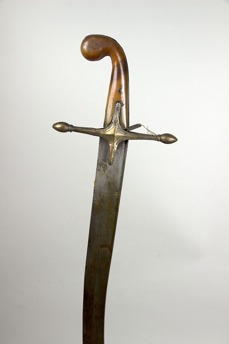 Sword (Kilij) with Scabbard, Steel, horn, brass, Turkish