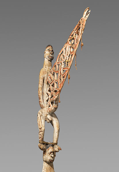 bisj (ancestor pole), Ajowmien, Wood, paint, fiber, sago palm leaves, Asmat people