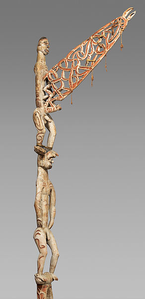 bisj (ancestor pole), Ajowmien, Wood, paint, fiber, sago palm leaves, Asmat people