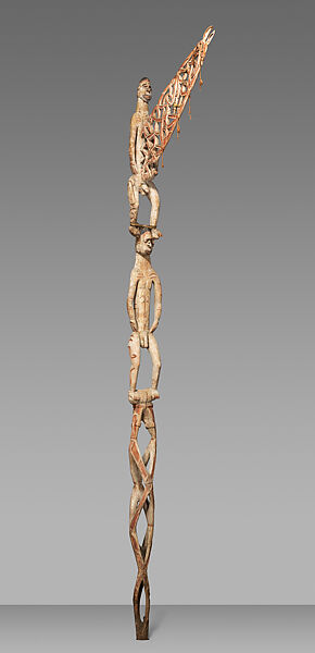 Bis Pole, Ajowmien, Wood, paint, fiber, Asmat people 