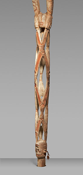 bisj (ancestor pole), Asmat artist(s), Wood, paint, fiber, sago palm leaves, Asmat people