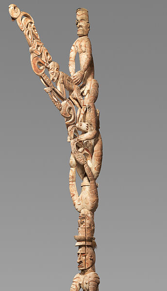 bisj (ancestor pole), Asmat artist(s), Wood, paint, fiber, sago palm leaves, Asmat people